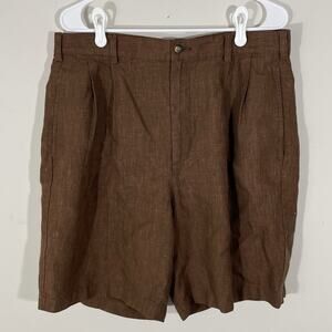 Jos A Bank 100% Linen Pleated Bermuda Walking Shorts Mens 35 High Rise Brown